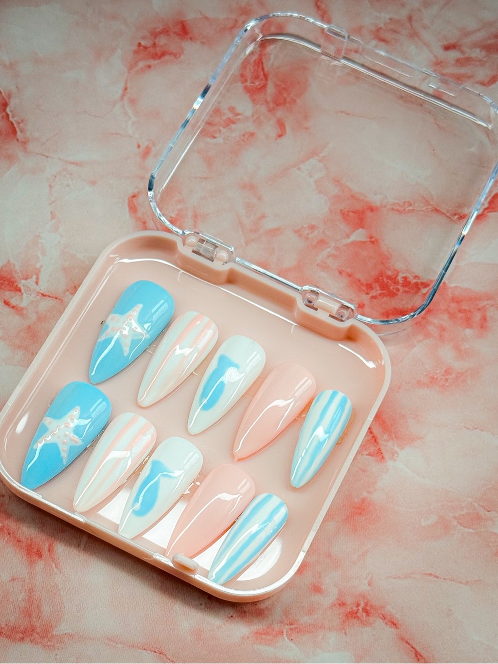 Peach & Sky Press-On Stiletto Nails - Pastel Blue and Peach